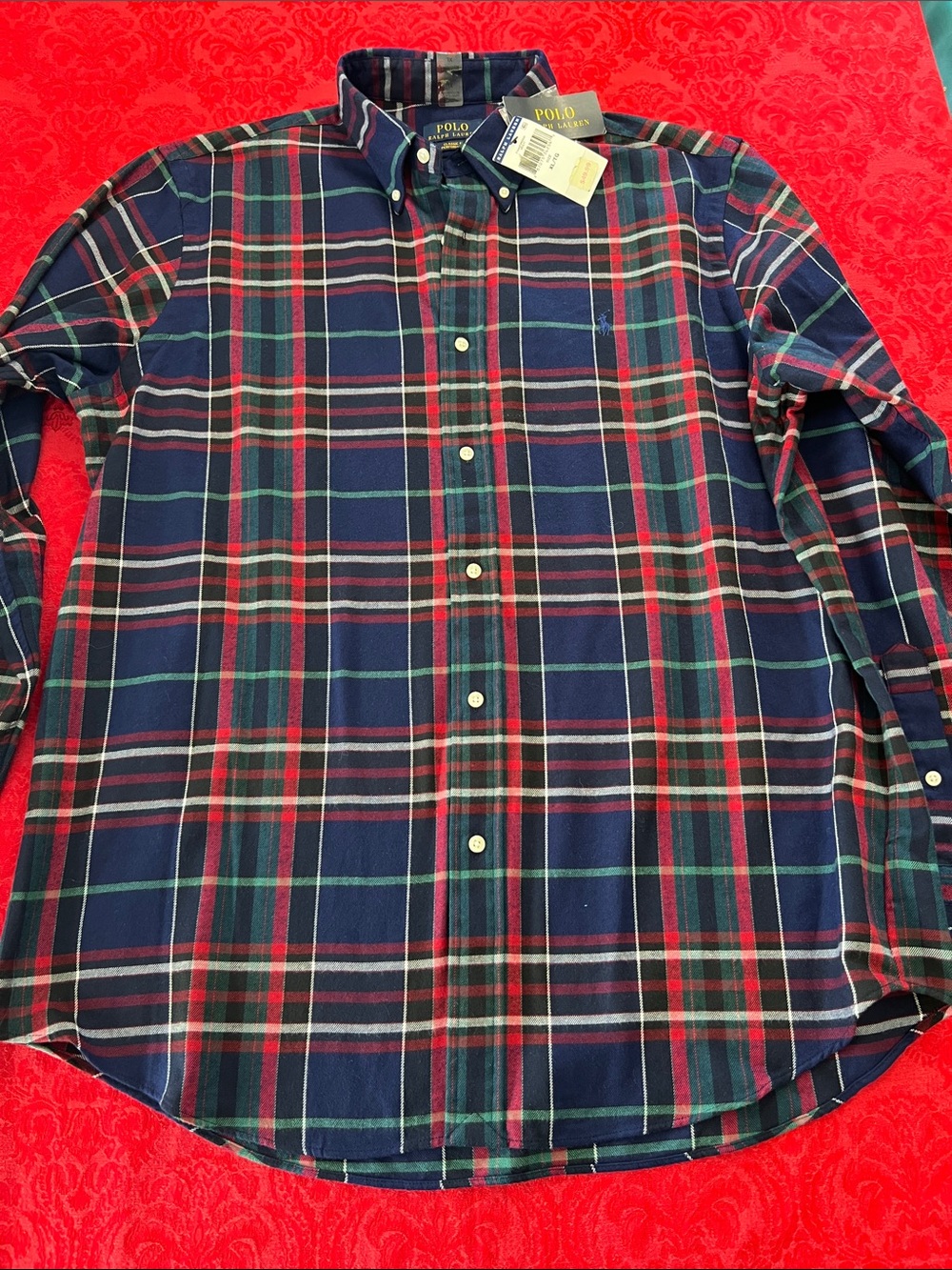 Polo Ralph Lauren Men’s XL NWT Navy Red Green Plaid Classic Fit Button-Down